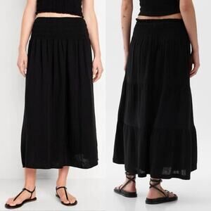 NWT GAP High Smock Waist Crinkle Gauze Maxi Skirt Black 100% Cotton Preppy | S/P